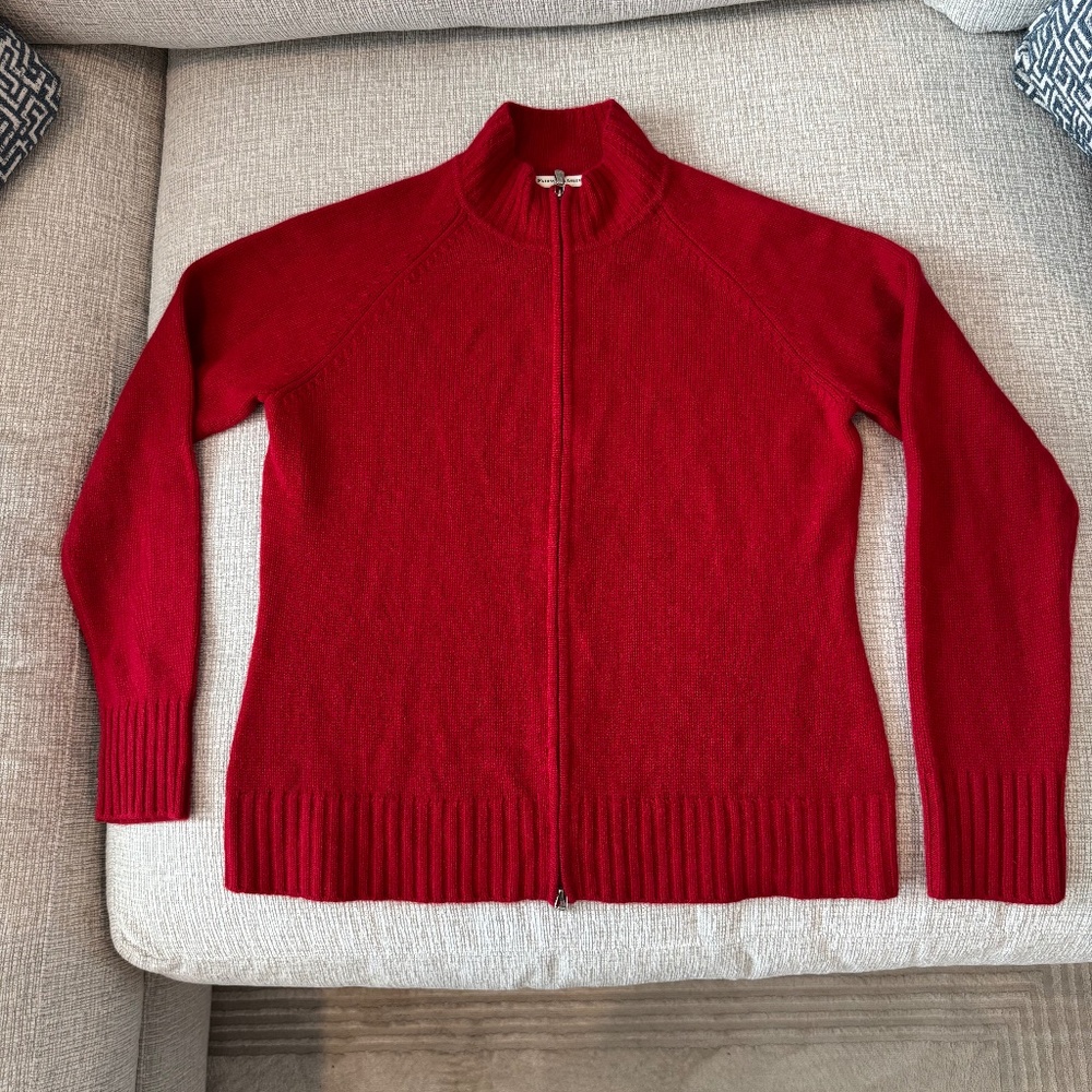 FAIRWAY & GREENE Women’s Red Knit Zip Up 100% Cashmere Cardigan Sweater Large